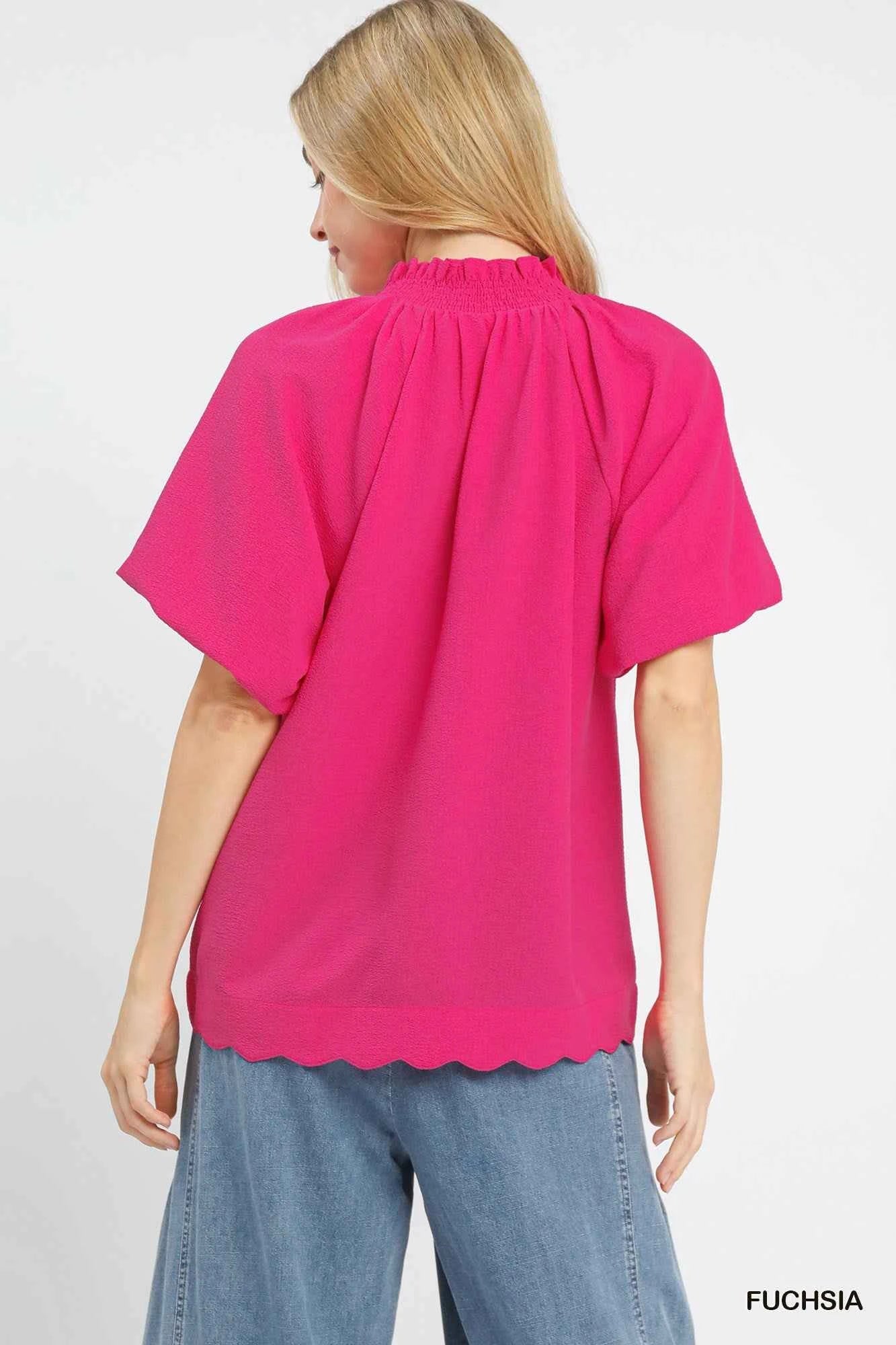 Umgee Scalloped Hem Textured Blouse