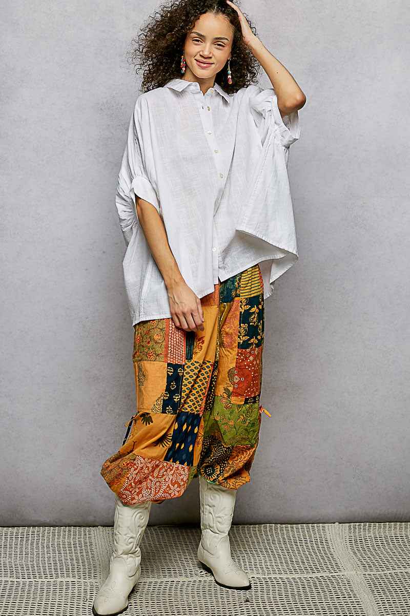 POL Button Down Half Dolman Sleeve Shirt
