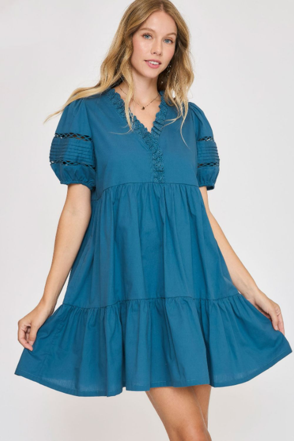 Umgee Velour Drawstring Mini Dress with Long Sleeves