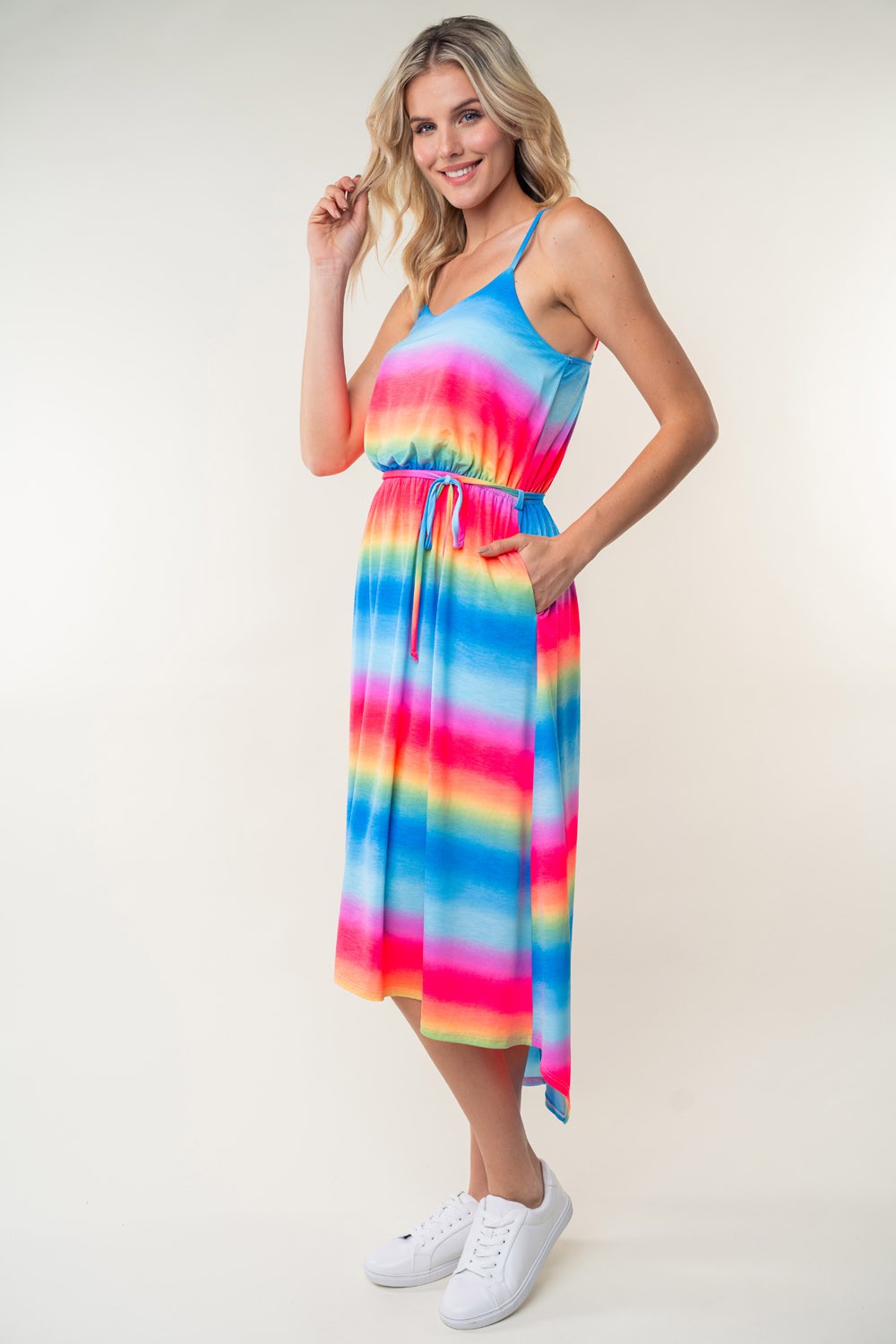 White Birch Midi Cami Dress - Full Size Ombre Striped Midi Cami Dress
