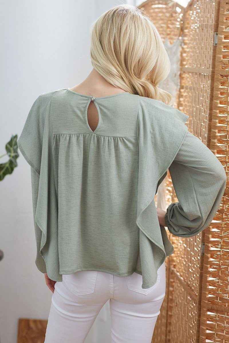 Draped Ruffle Longsleeve Top