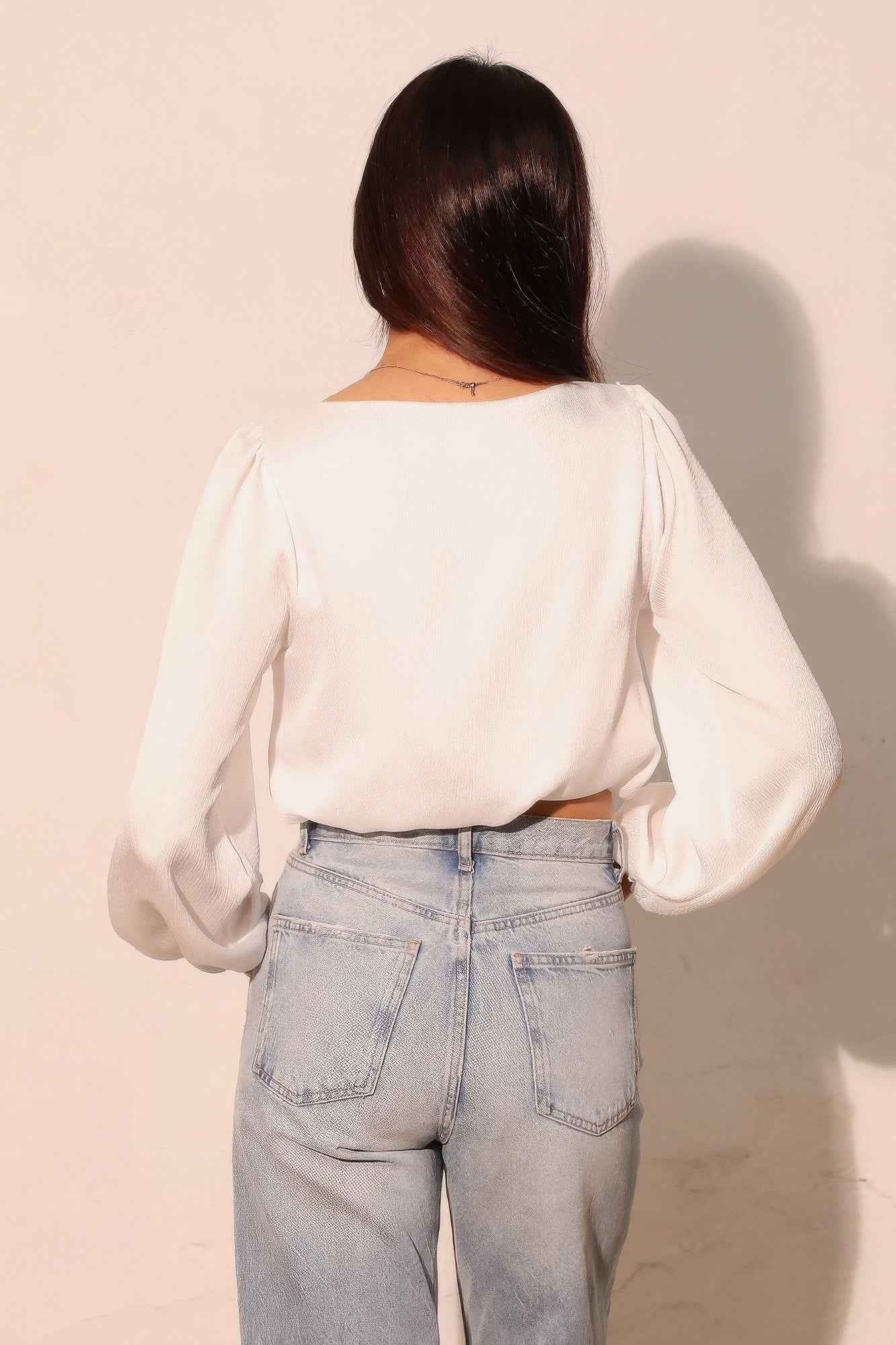 Hammered Satin Long Sleeve Crop Top