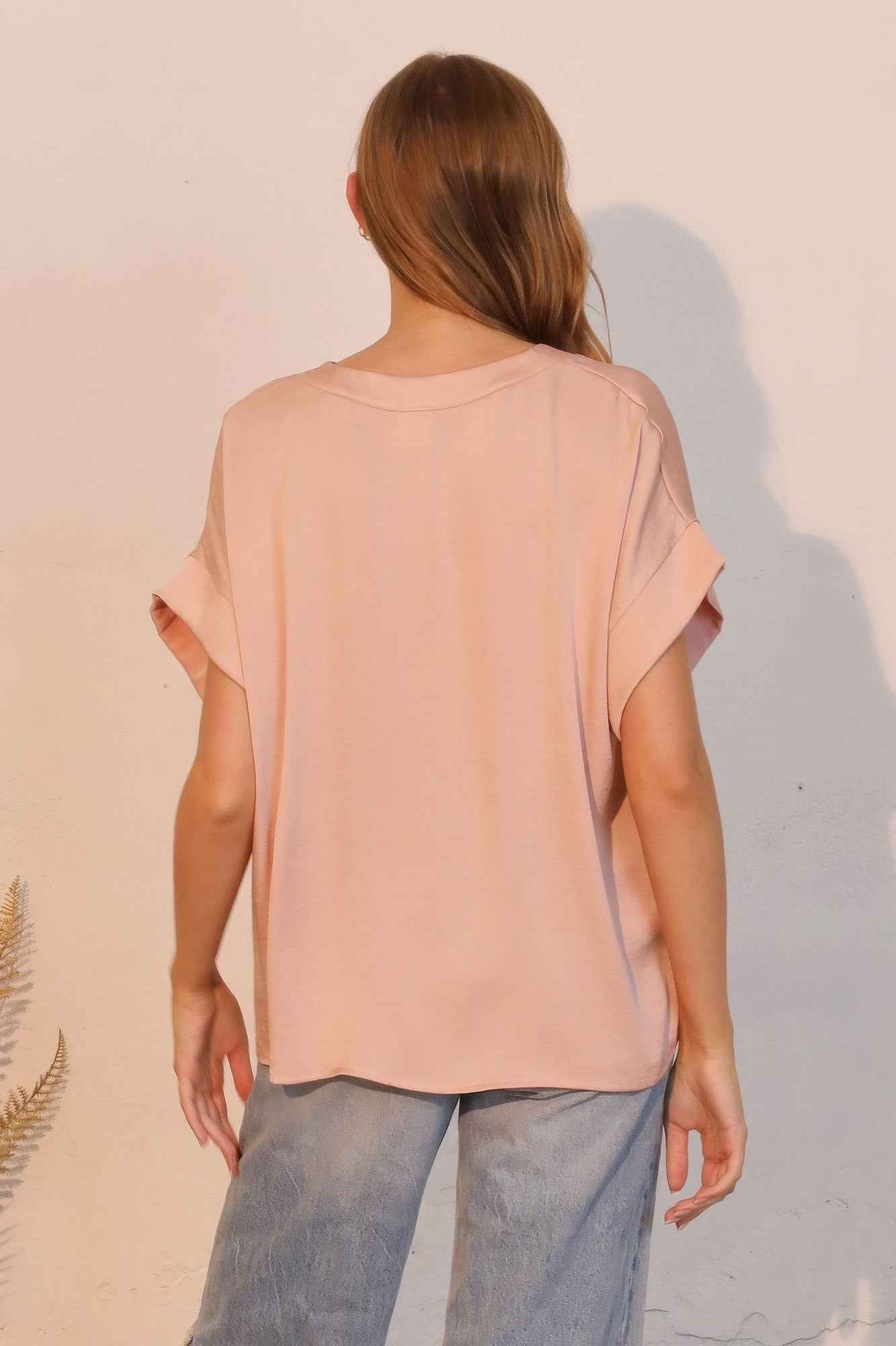 Washed Poly Silk V-neck Tee
