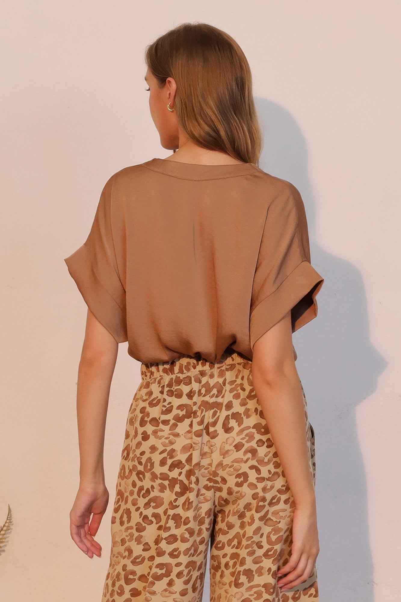 Washed Poly Silk V-neck Tee