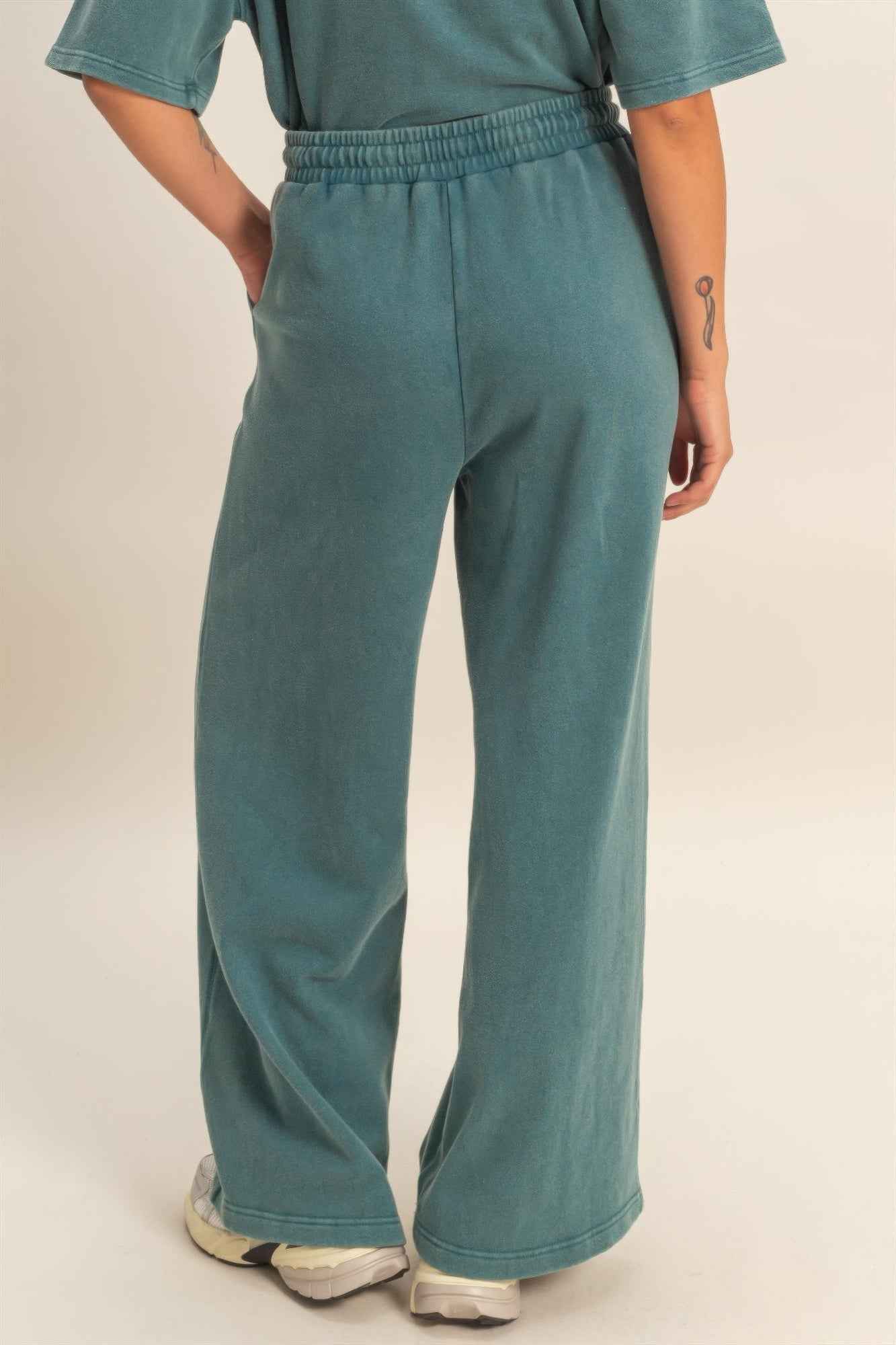 Acid Wash French Terry Wide-leg Pants