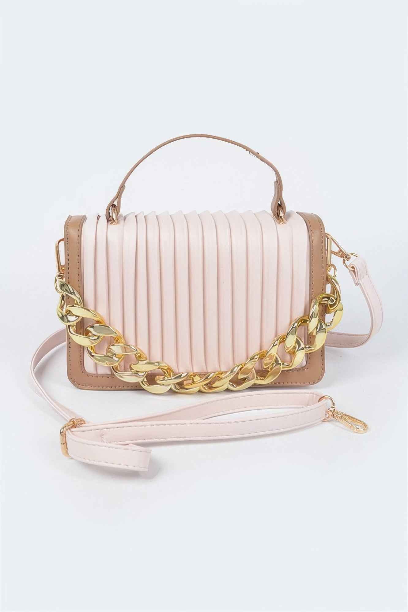 Pleated Faux Leather Color Chain Bag