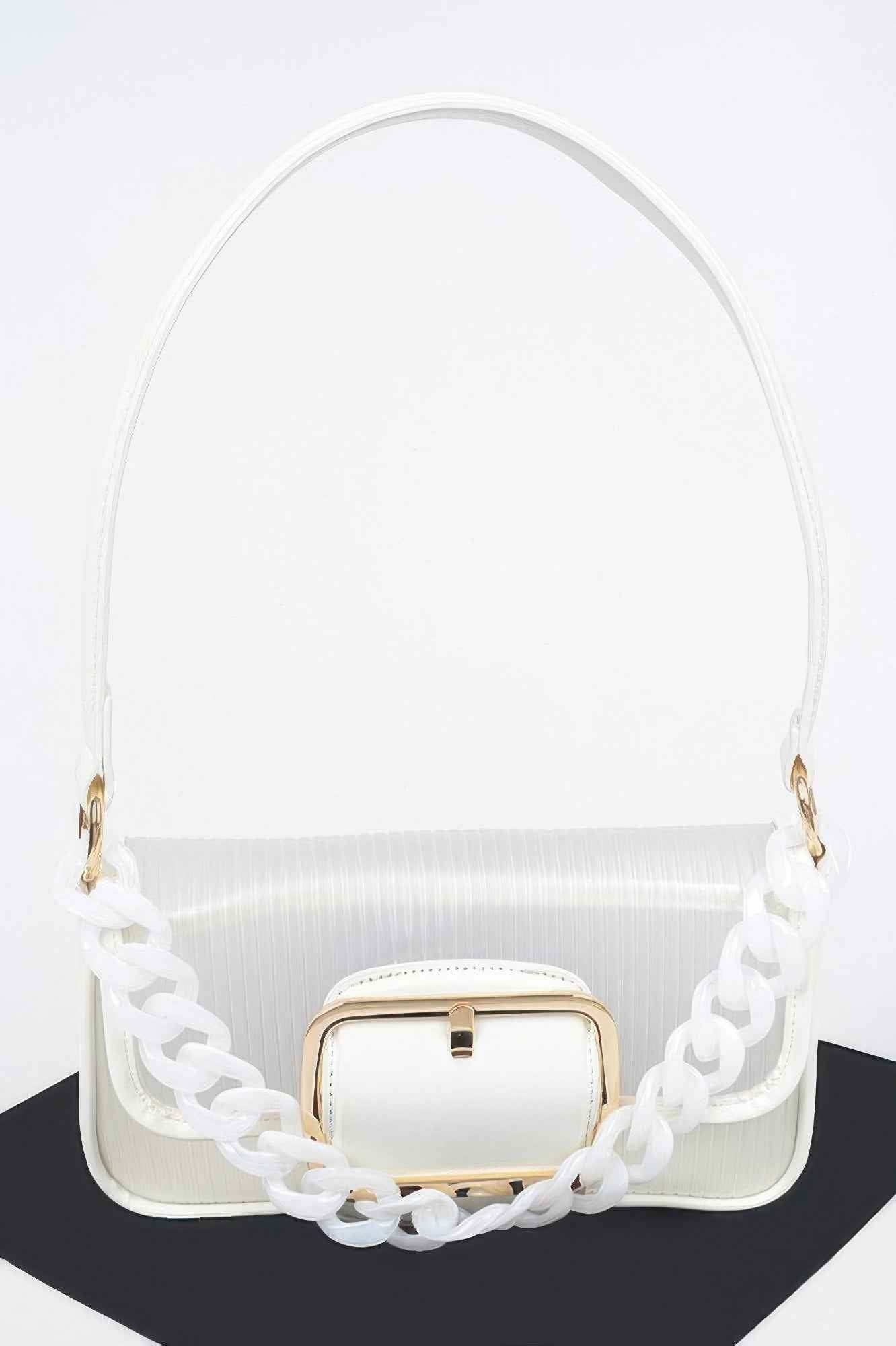 Translucent Metal Buckle Crossbody Bag W/chain