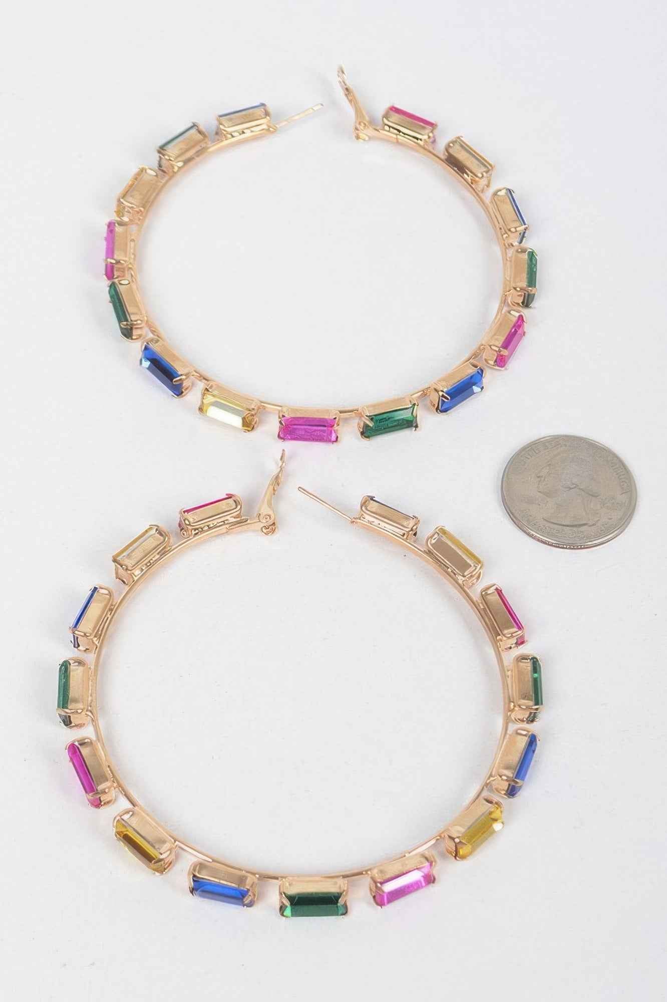 Rectangle Rhinestone Hoop Earring