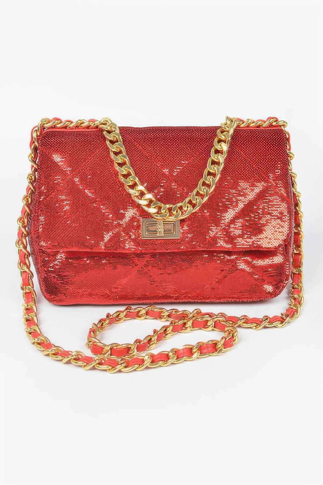 Quilted Sequins Chain Shoulder