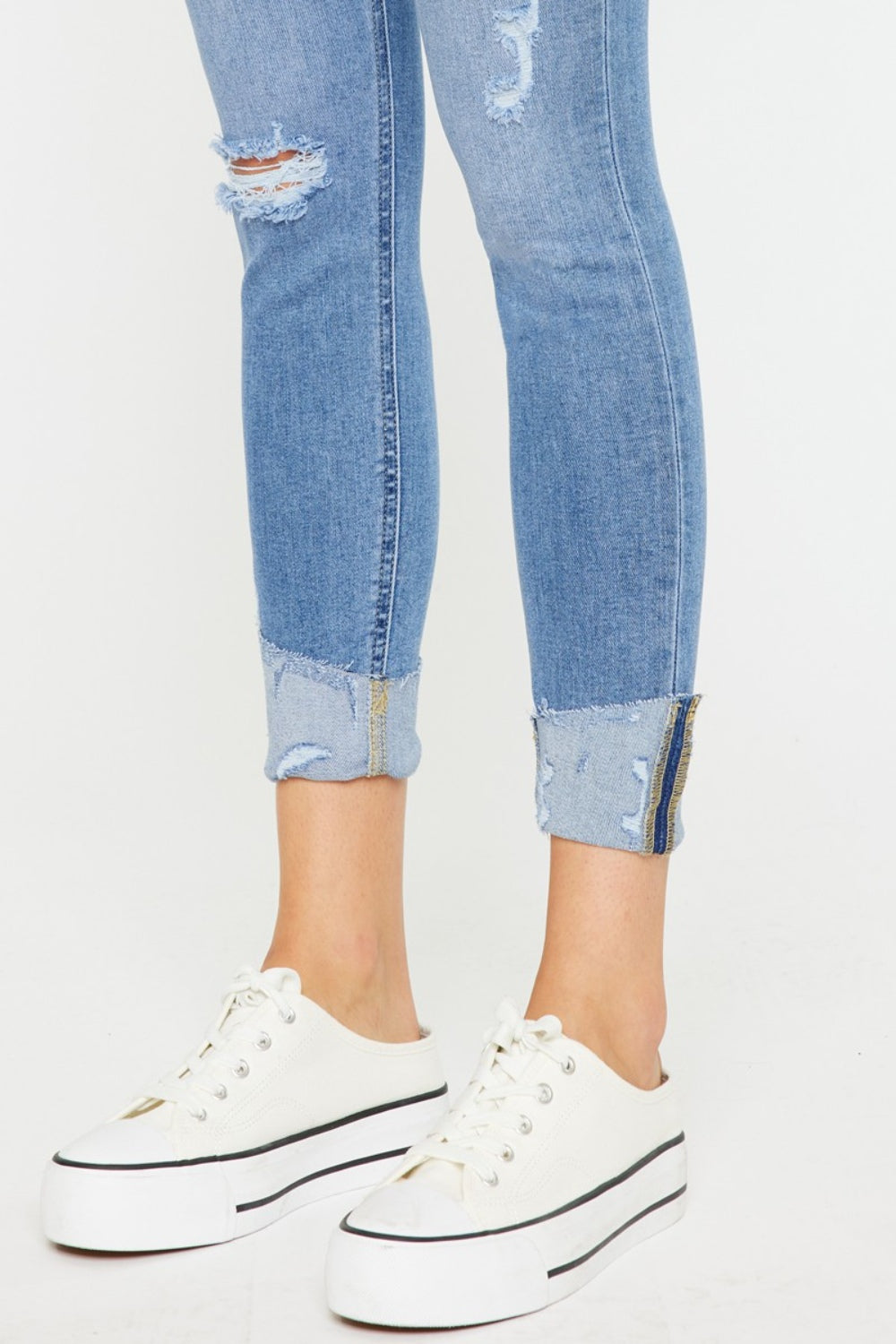 Kancan Distressed Button Fly Jeans with Cat's Whiskers Detail