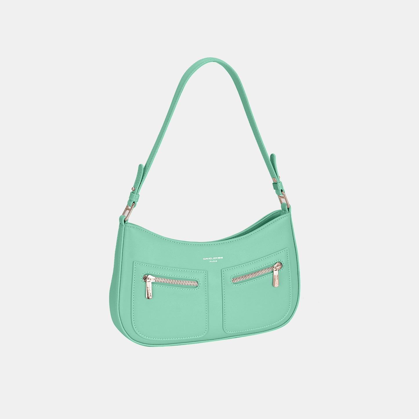 David Jones Front Double Zip Design PU Leather Shoulder Bag with Fame Rope Strap Straw Braided Hat