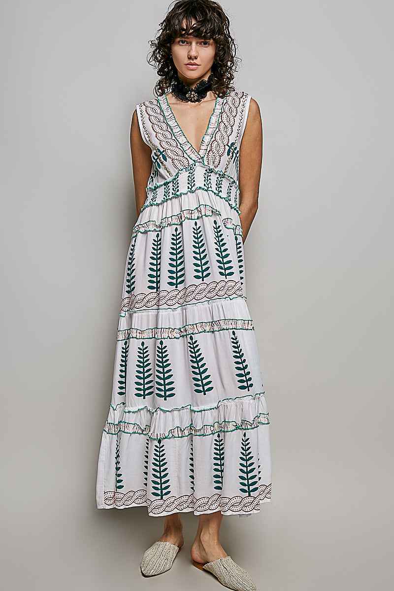 POL Floral Printed Sleeveless Tiered Dress with Smocked Waistband