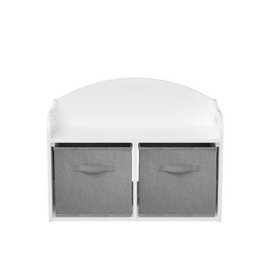 Kids Wooden Toy Box Bench with Collapsible Fabric Drawers, White MDF Storage Cabinet Organizer, 24.6 x 11.8 x 19.1 inches