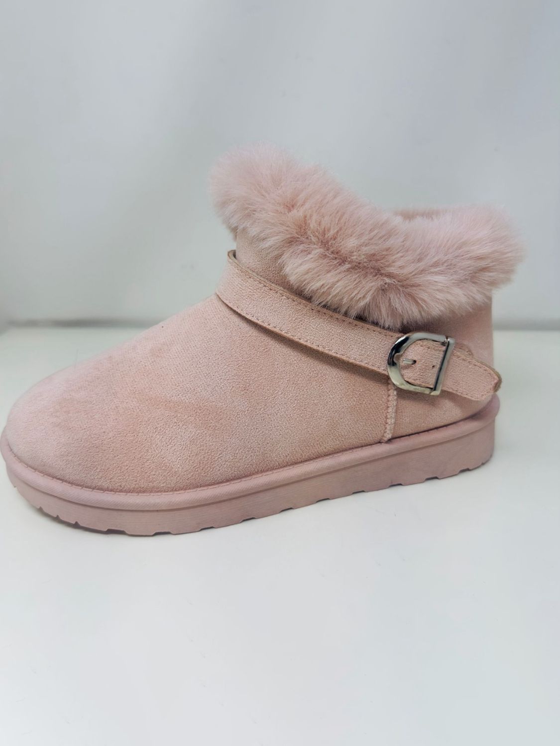 WILD DIVA Faux-Fur Buckle Round Toe Booties