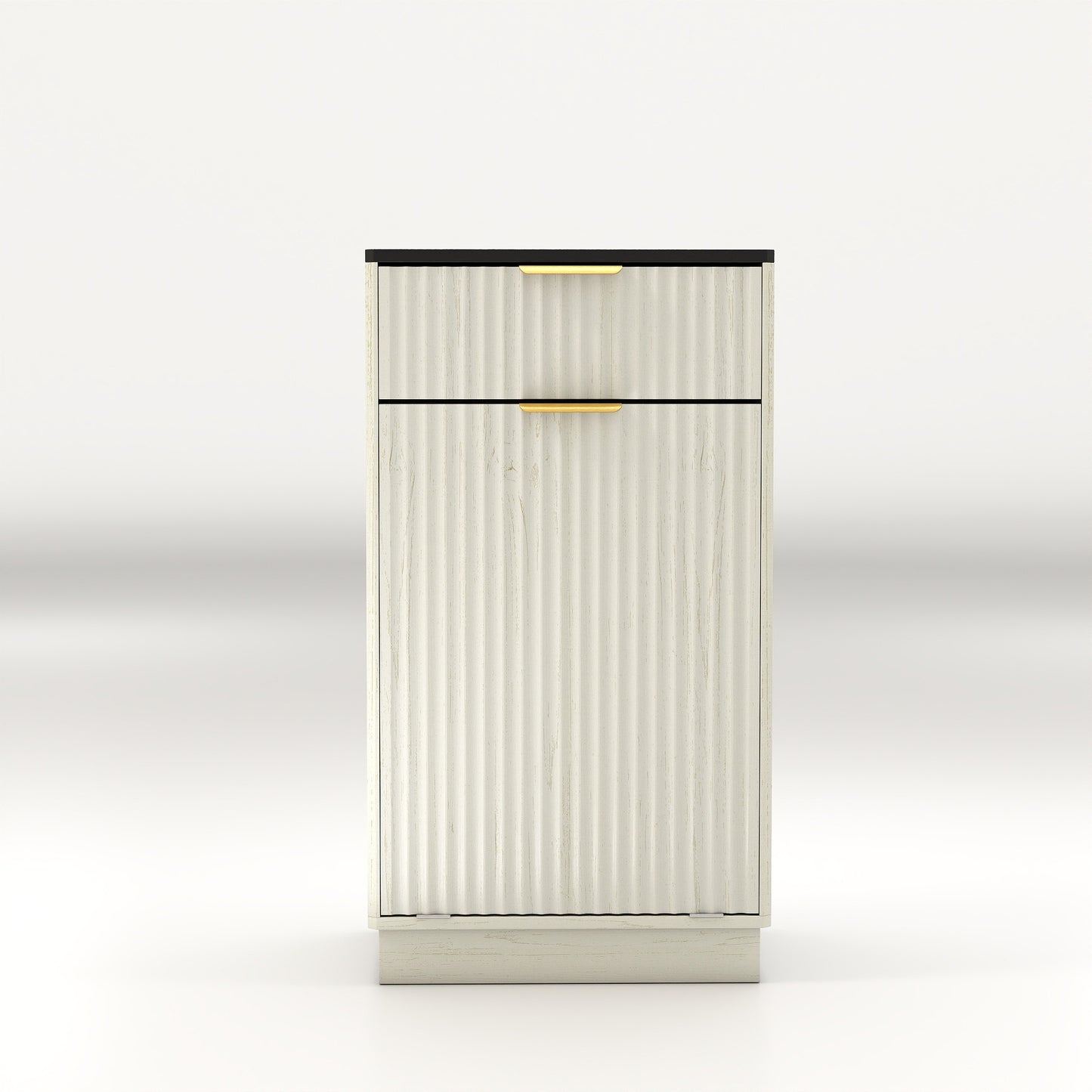 10-Gallon Woodgrain Tilt-Out Trash Can Cabinet Wooden Garbage Recycling Cabinet with Wave-Textured Hideaway Drawer&Pull-Out Bin-Multipurpose Kitchen/Bath Organizer in Antique White Finish