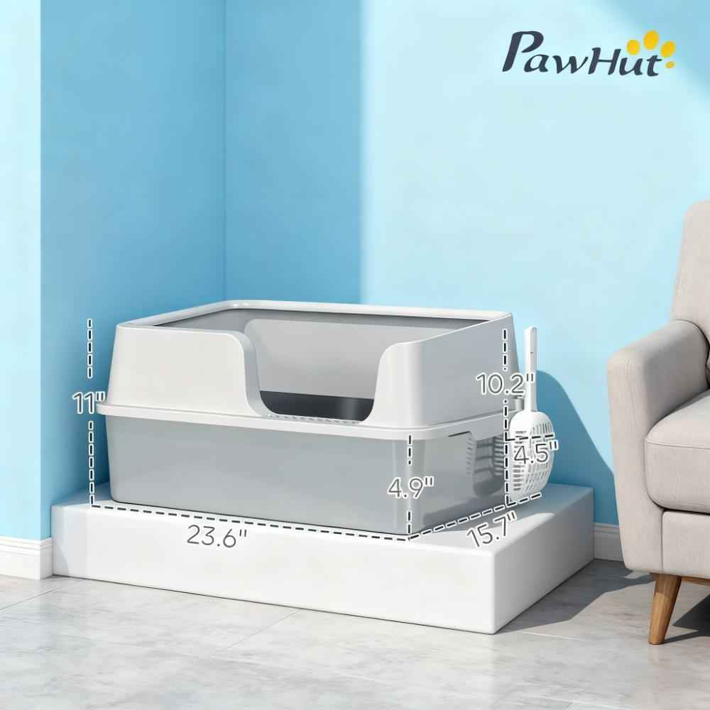 Stainless Steel Litter Box with High Side, Scoop for Big Cats