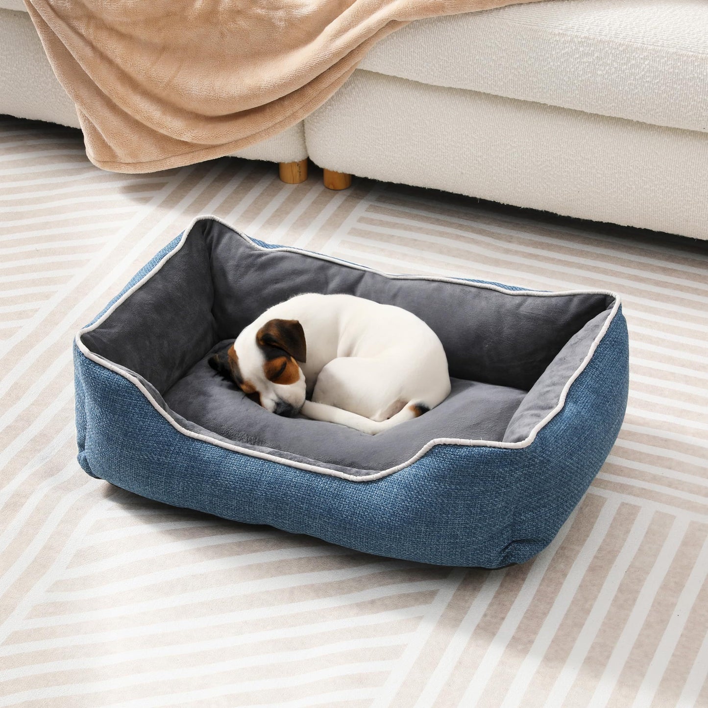 Small Dog Bed with Anti-Slip Bottom, Cat Bed with Removable Washable Cover, Plush Pet Bed for Dogs and Cats, Cute Dog Pillow Bed, Calming Cat Couch Bed for Indoor, Outdoor, Blue