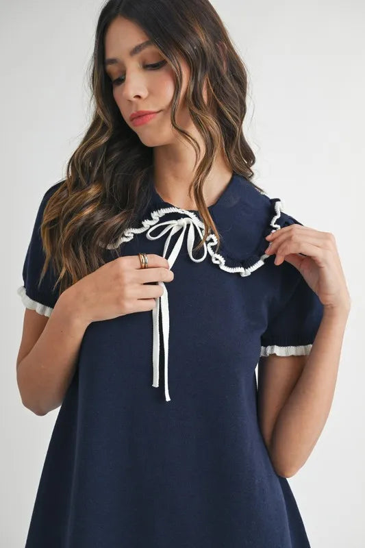 Mable Fine MABLE Ruffle Trimmed Collar Fine Knit Mini Dress – CJSHOPPE.NET