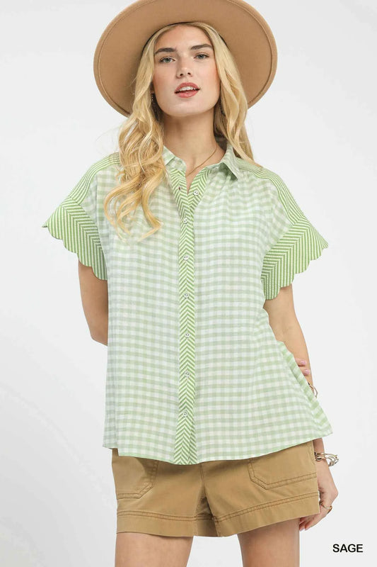 Mixed Gingham Short Sleeve Shirt