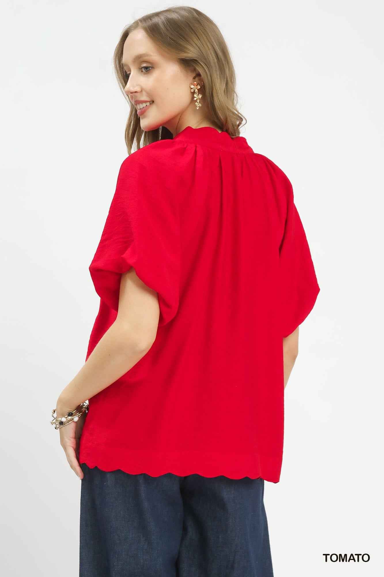 Umgee Floral Embroidered Hem Blouse