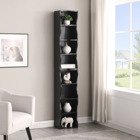 8-layer adjustable shelf ultra-thin bookshelf with a wavy border design, which is more aesthetically pleasing, is suitable for high and narrow, display and multi-functional bookshelves in home offices