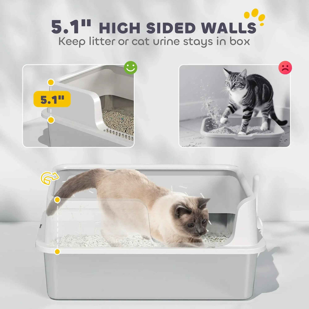 Stainless Steel Litter Box with High Side, Scoop for Big Cats
