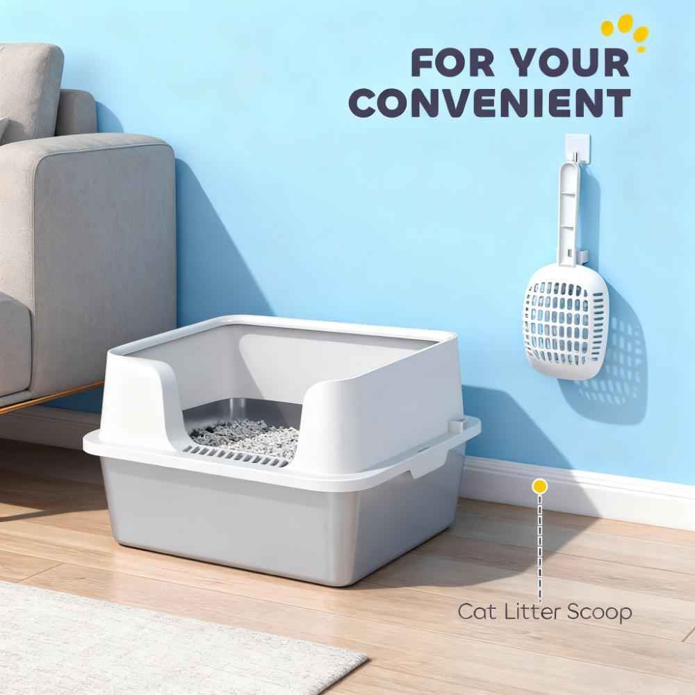 Stainless Steel Litter Box with High Side, Scoop for Big Cats