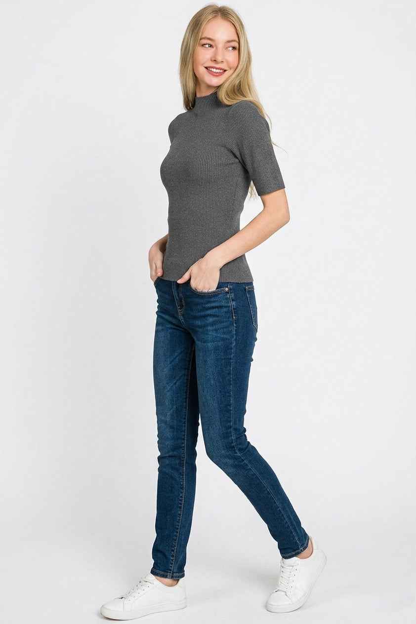 Zenana Viscose Ribbed Mock Neck Sweater
