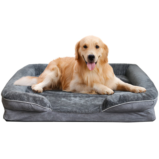 Memory Foam Dog Bed for Extra Large Dogs, Waterproof Pet Couch with Removable Cover & Nonskid Bottom, 34x26x7.8 Inch Dog Sofa for Large Breeds