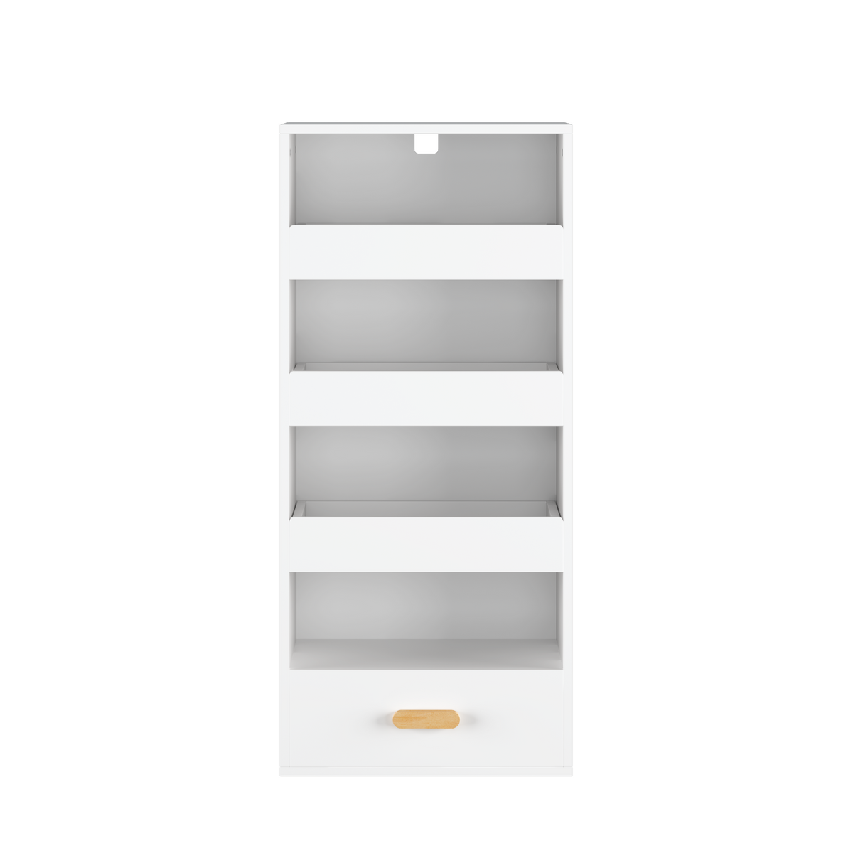 4-Tier Freestanding Bookshelf with 3 Sliding Drawers and 1 Bottom Drawer in White, Engineered Wood