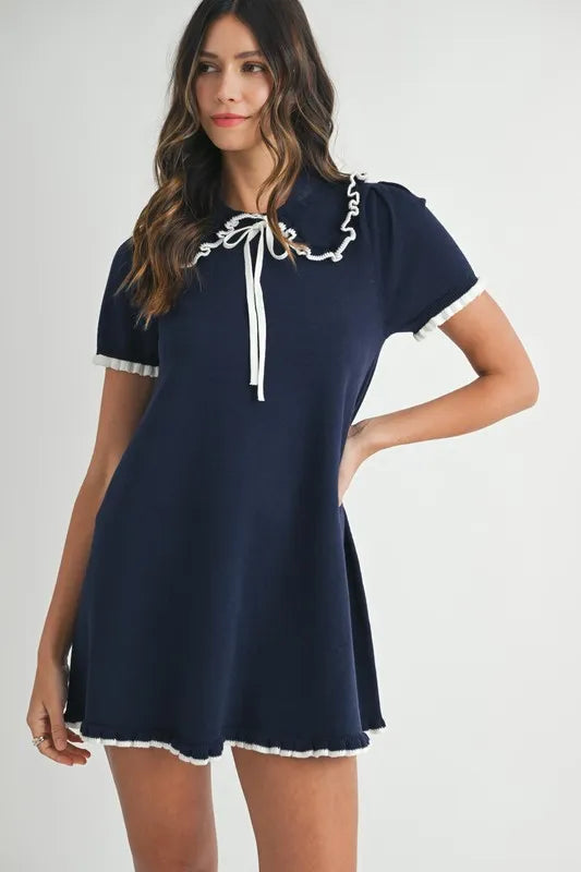 Mable Fine MABLE Ruffle Trimmed Collar Fine Knit Mini Dress – CJSHOPPE.NET