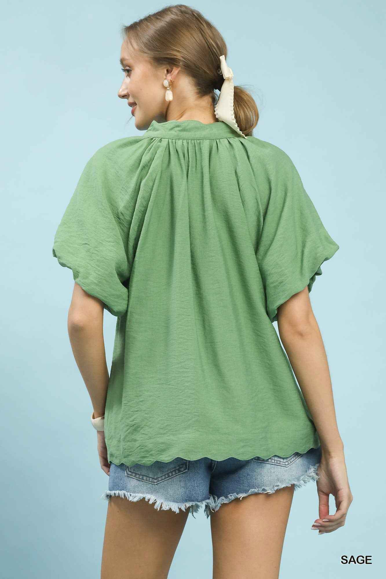 Umgee Floral Embroidered Hem Blouse
