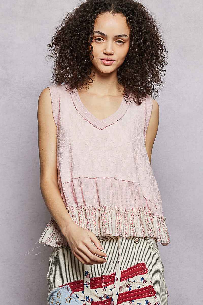 POL Floral Print V-Neck Textured Tank