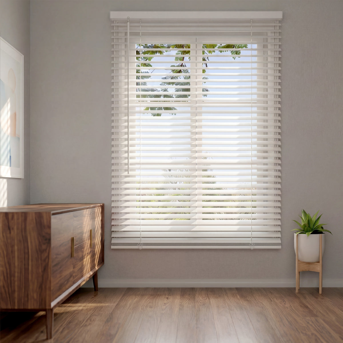 Cordless 1' Light Filtering Vinyl Mini Blinds, White, 27' x 60'