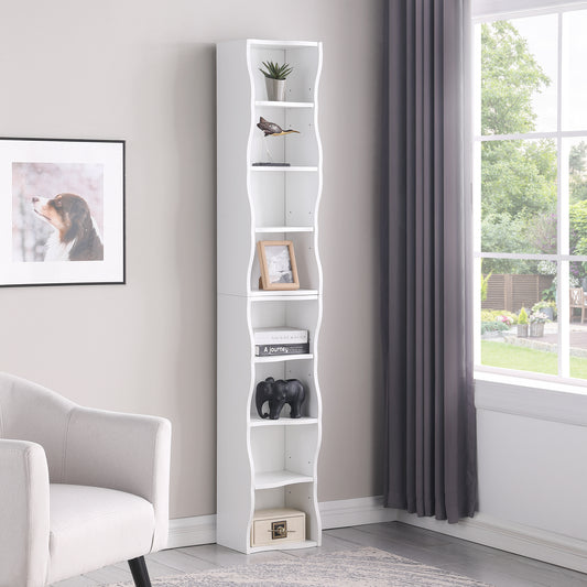 8-layer adjustable shelf ultra-thin bookshelf with a wavy border design, which is more aesthetically pleasing, is suitable for high and narrow, display and multi-functional bookshelves in home offices
