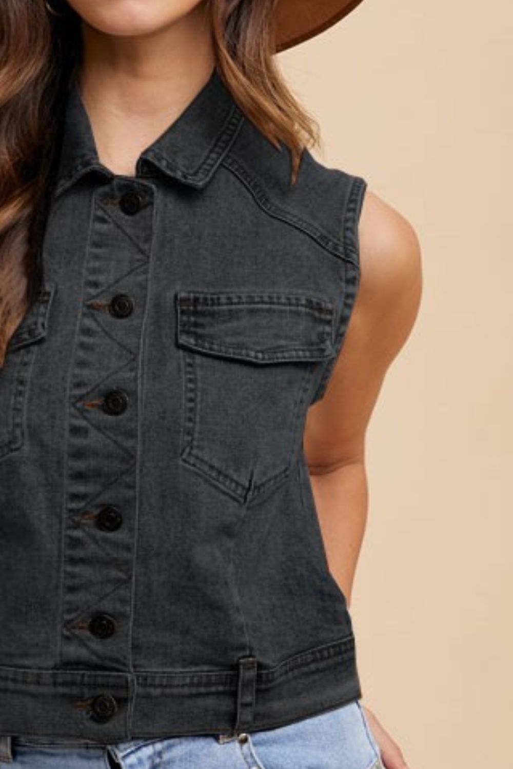 Annie Wear Collared Neck Button Down Denim Vest