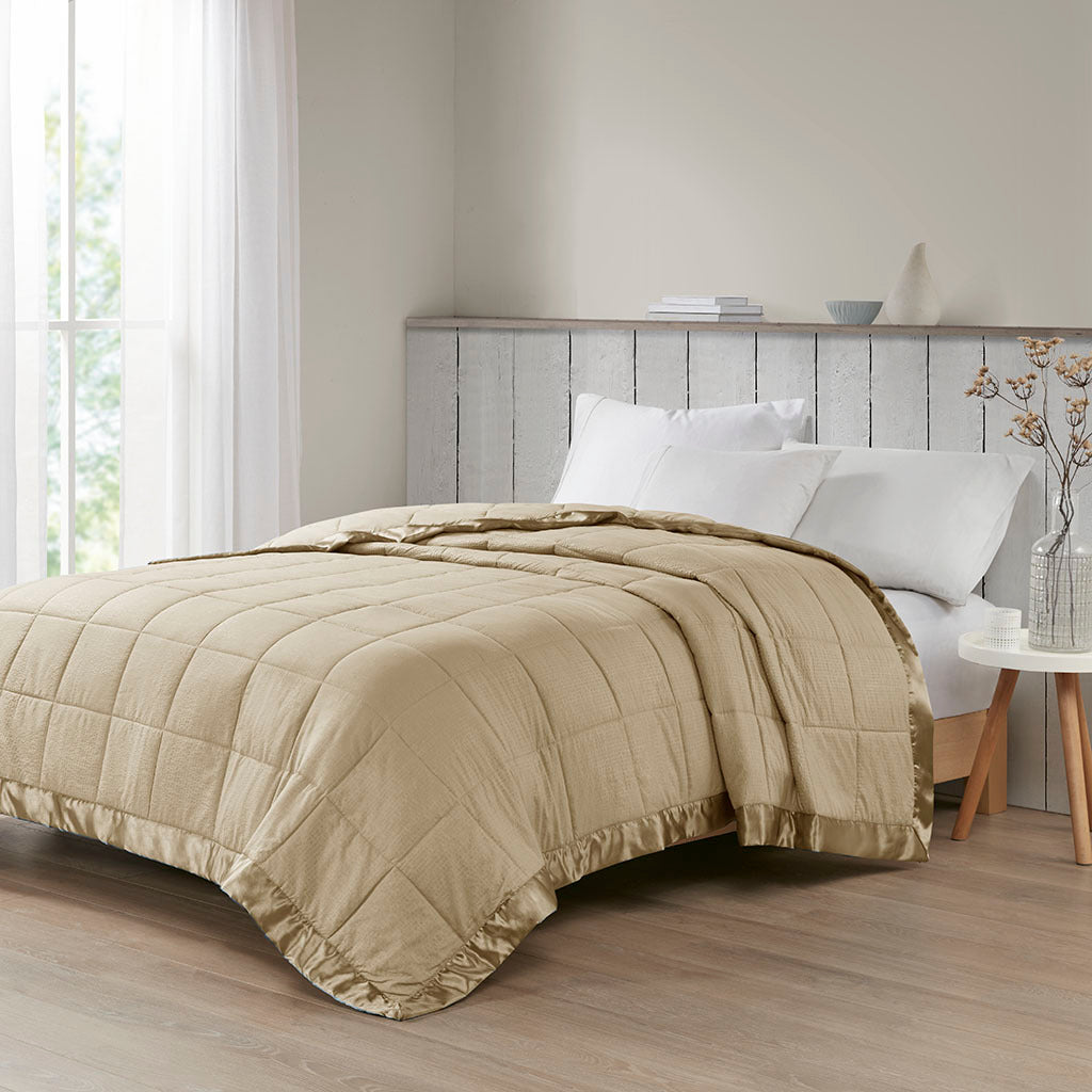 Oversized Down Alternative Blanket with Satin Trim Taupe King