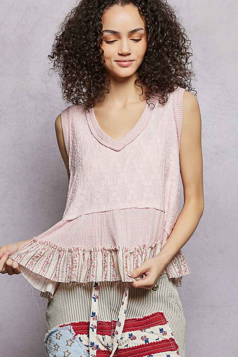 POL Floral Print V-Neck Textured Tank