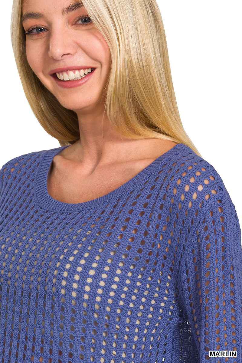 Zenana Hollow Out Long Sleeve Sweater