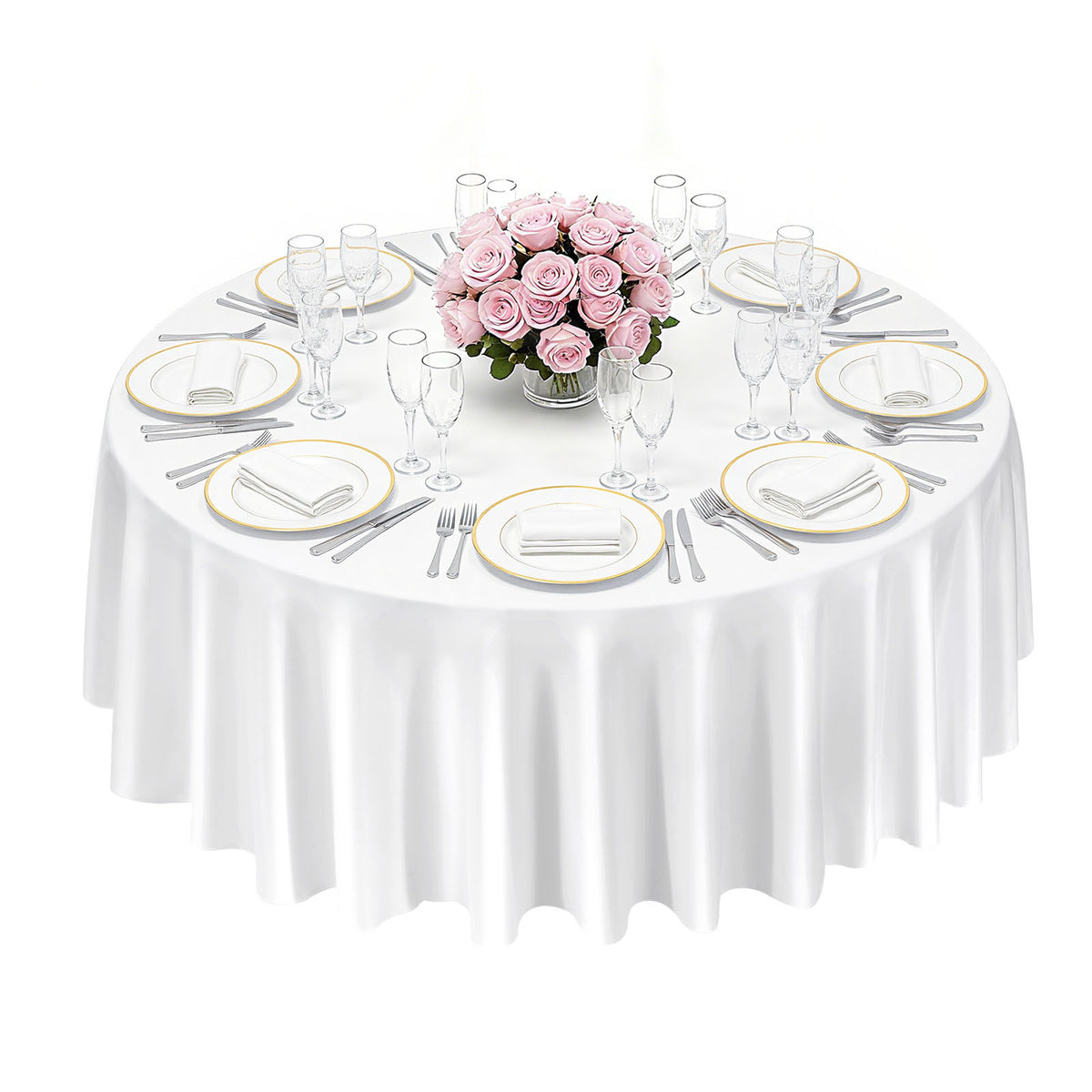 White Round Tablecloths 2 Pack, 120 Inches in Diameter, Stain- & Wrinkle- Resistant, Machine Washable Table Clothes, Polyester Fabric Table Covers for Wedding, Party, Banquet, Formal Events