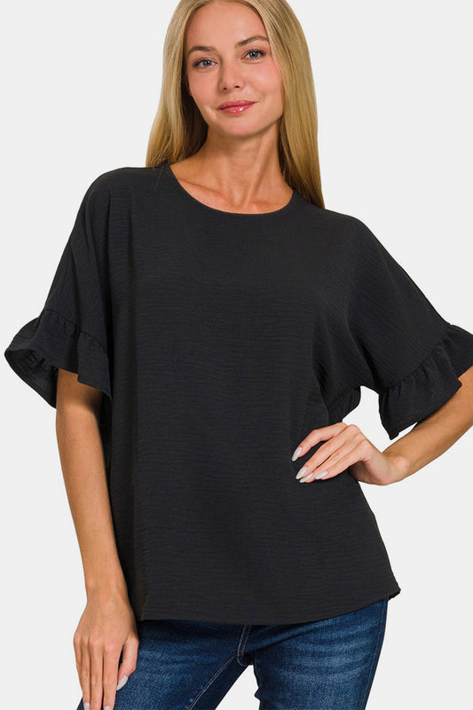 Zenana V-Neck Flutter Sleeve Top