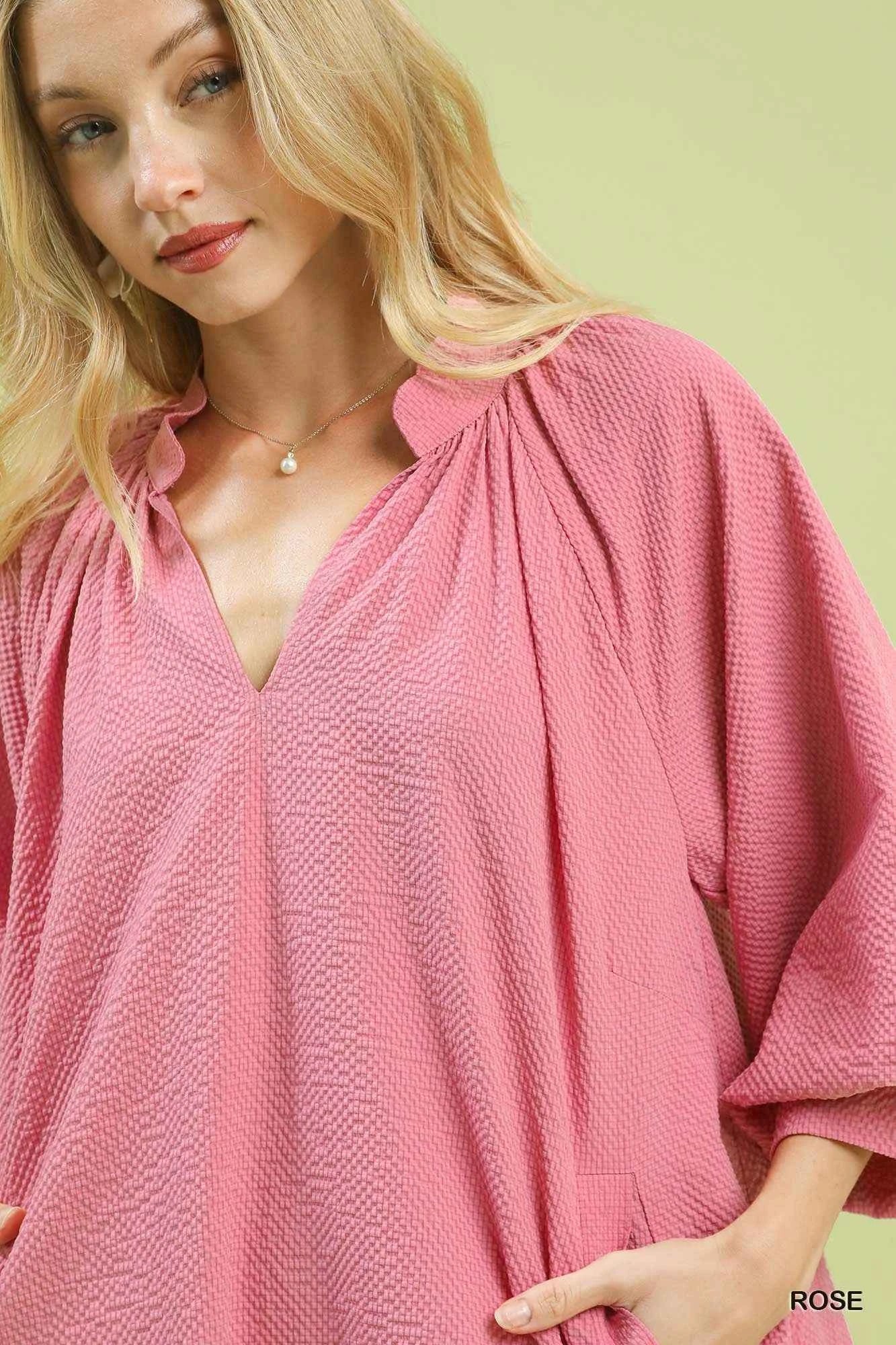 Umgee Textured Pocket Mini Dress