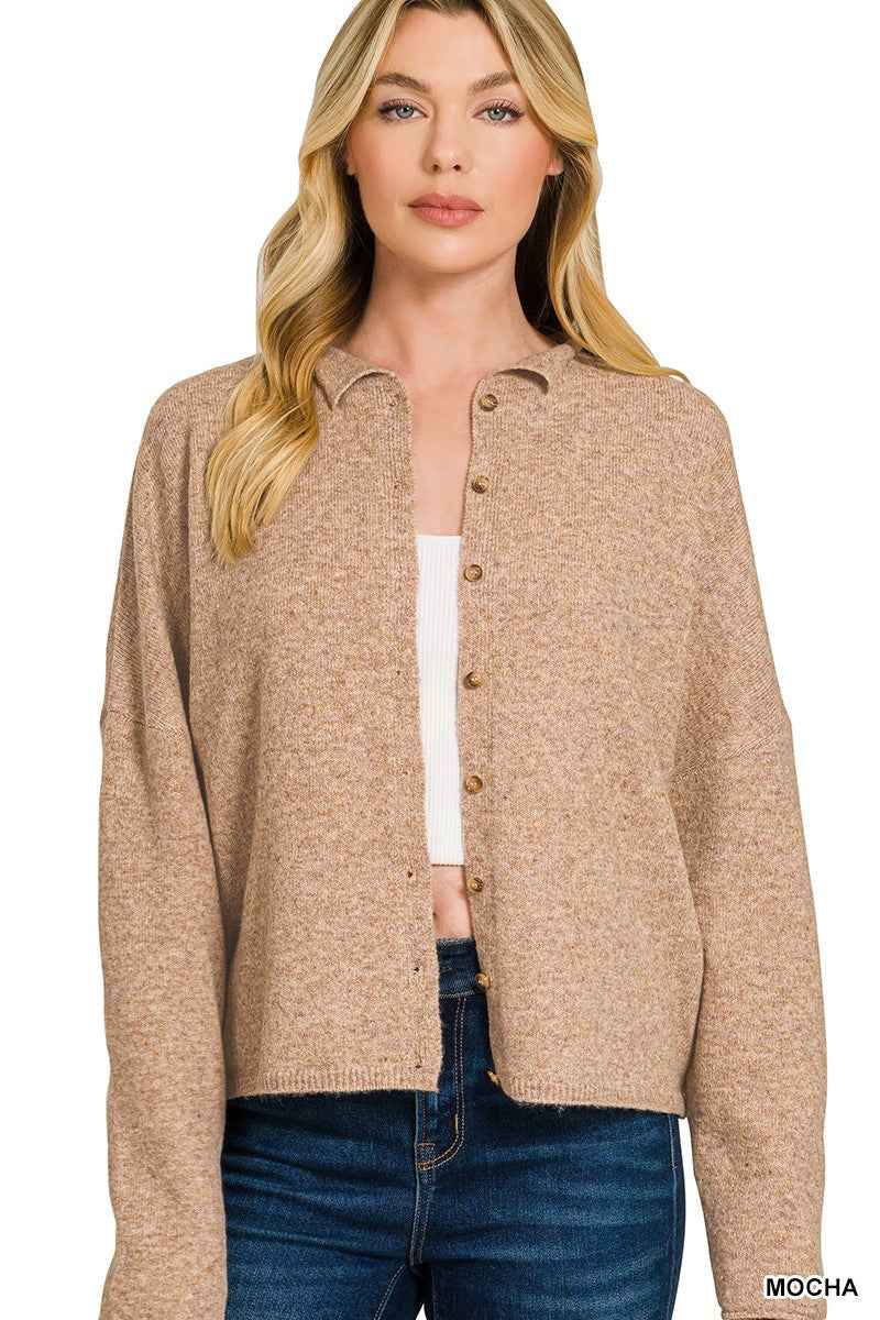 Zenana Collared Button Down Cardigan Sweater