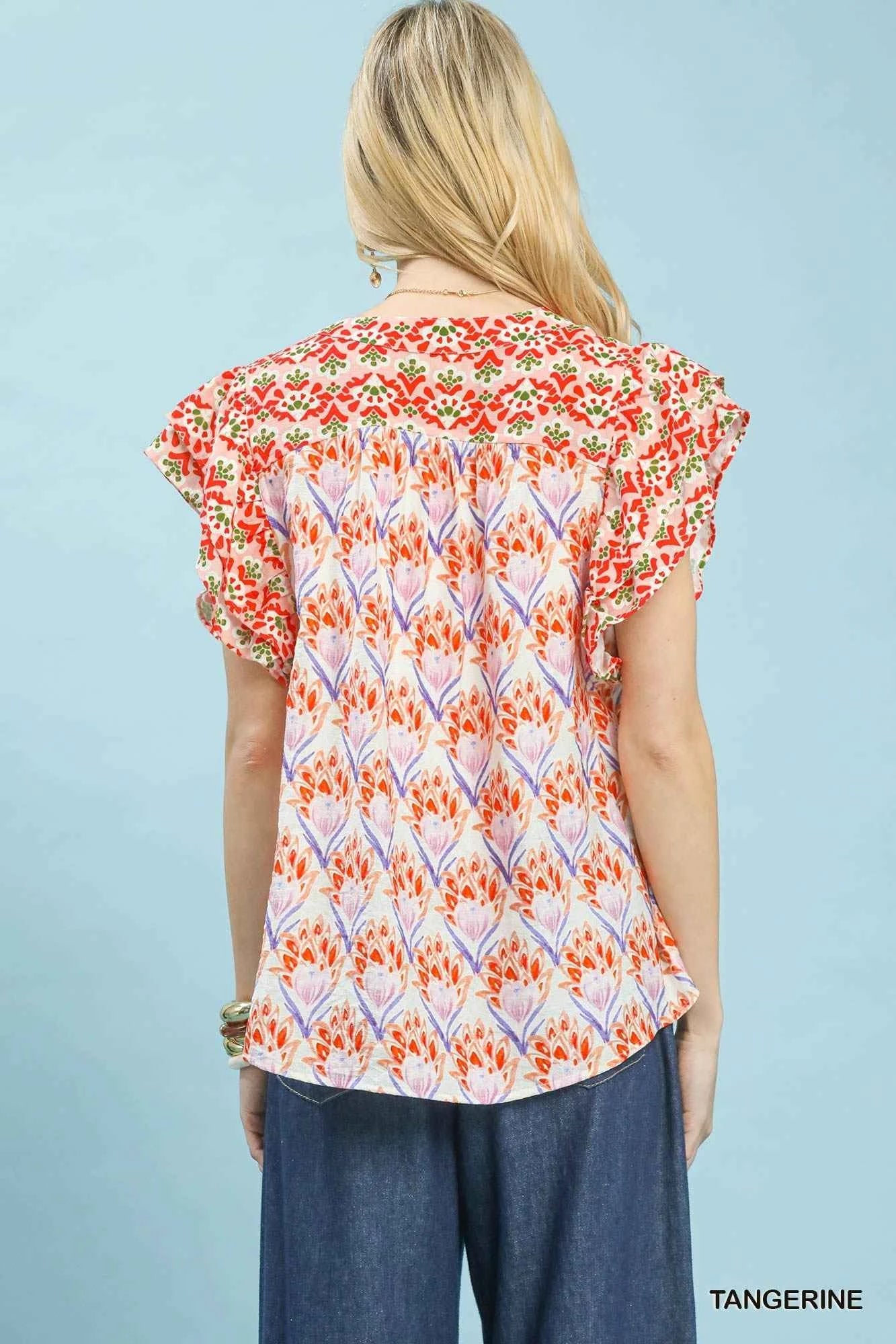 Umgee Double Frill Sleeve Floral Blouse