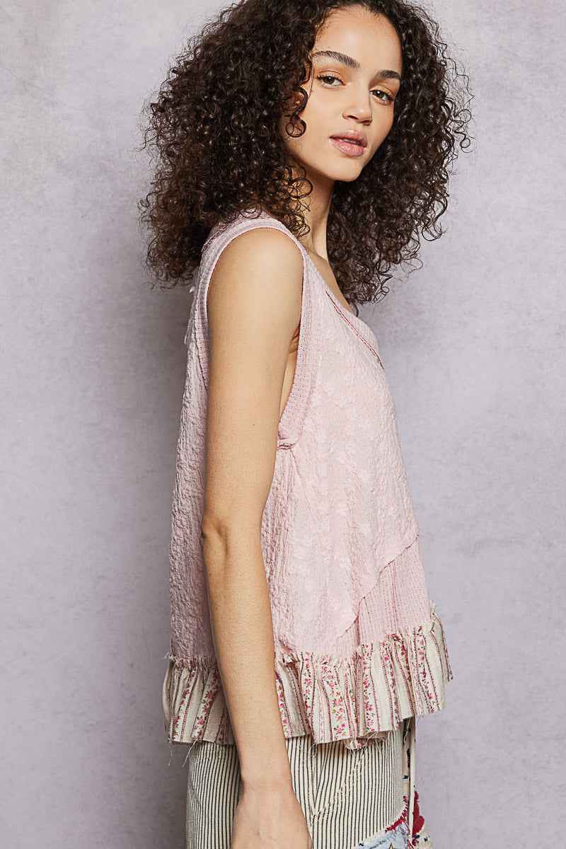 POL Floral Print V-Neck Textured Tank
