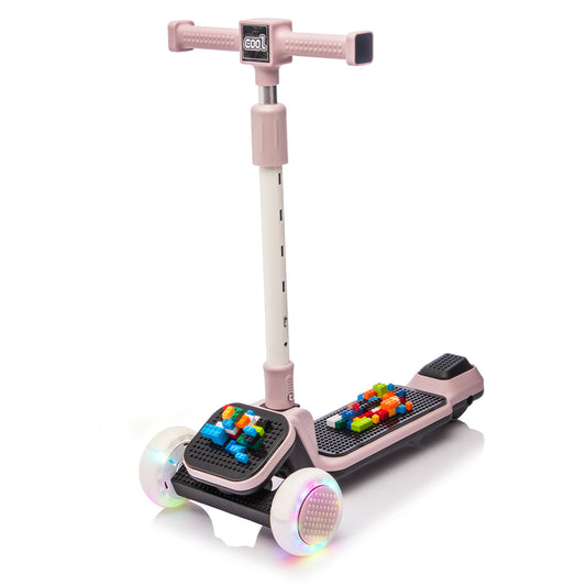Kids Ride On 3-Wheel Scooter W/Buildable blocks, PU flashing wheels and Folding Kick Scooter,Thickened custom aluminum tube,5-position height-adjustable handlebar&one-touch footbrake for Kids Aged 3-9