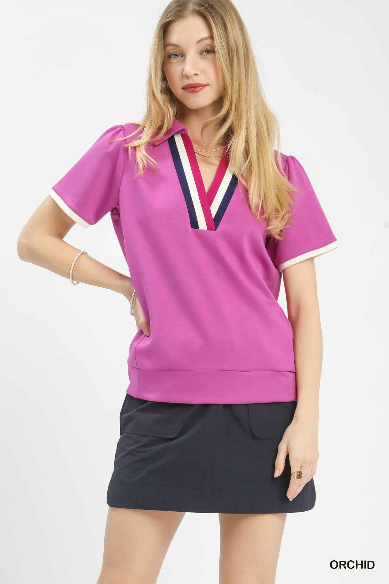 Umgee Luxe Knit V-Neck Short Sleeve Top