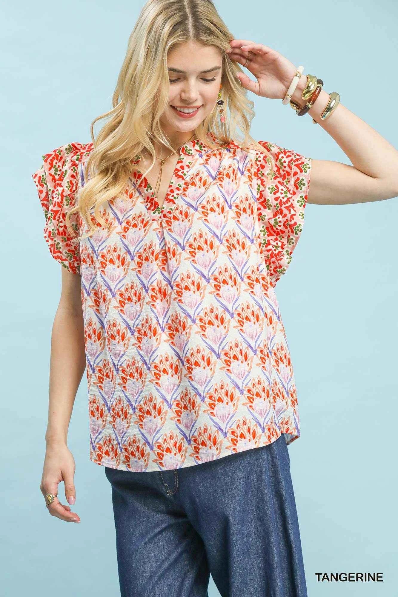 Umgee Double Frill Sleeve Floral Blouse