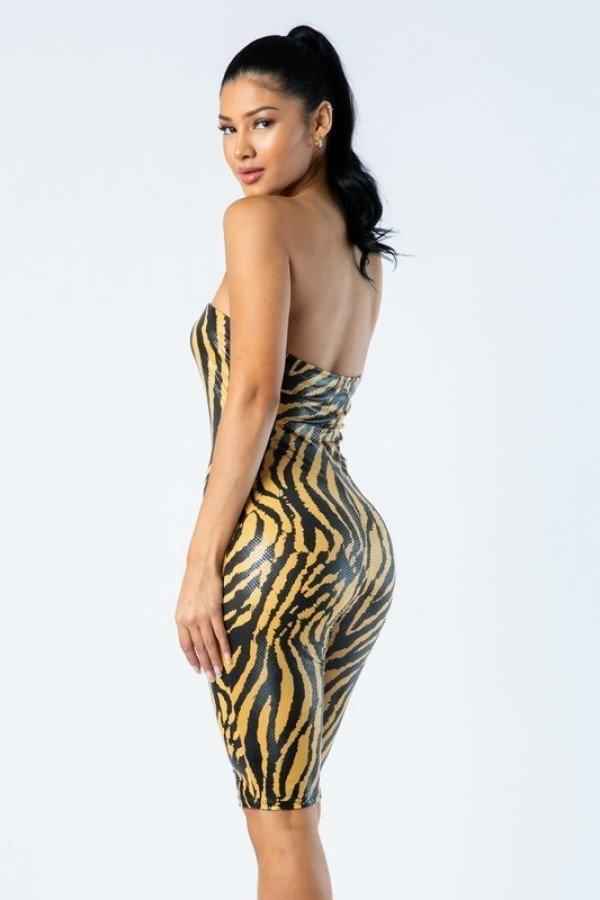 Zebra Print Tube Romper With Front O Ring Zipper Detail