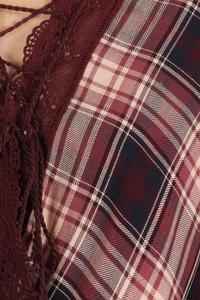 Plaid 3/4 Sleeve Top With Hi-lo Hem, V-neckline, And Relaxed Fit